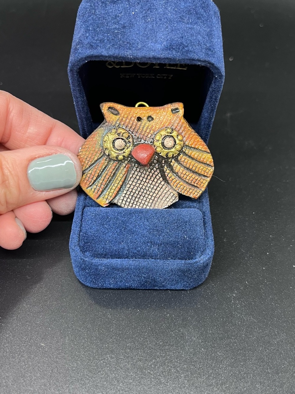 Handmade Owl Pendant Necklace in Orange and Gold